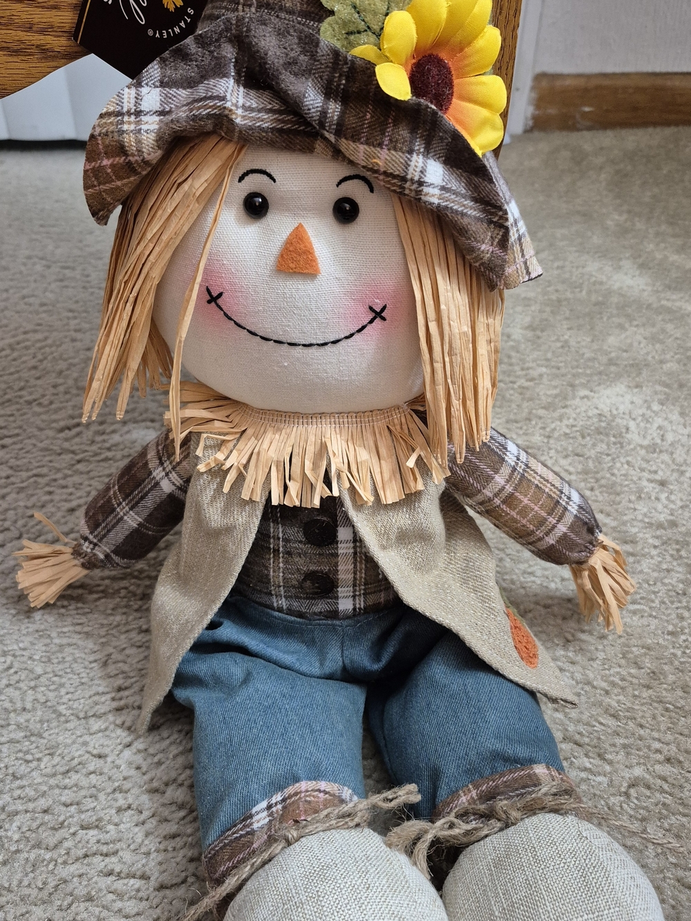 Plush Fall Scarecrow Doll with Sunflower Hat - Picture 2 of 7
